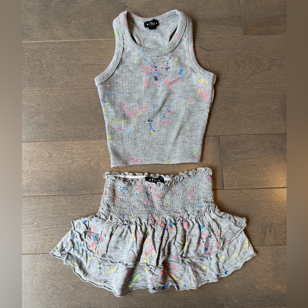 Flowers by Zoe Gray Ribbed Tank & Skirt Set with Neon Splatter